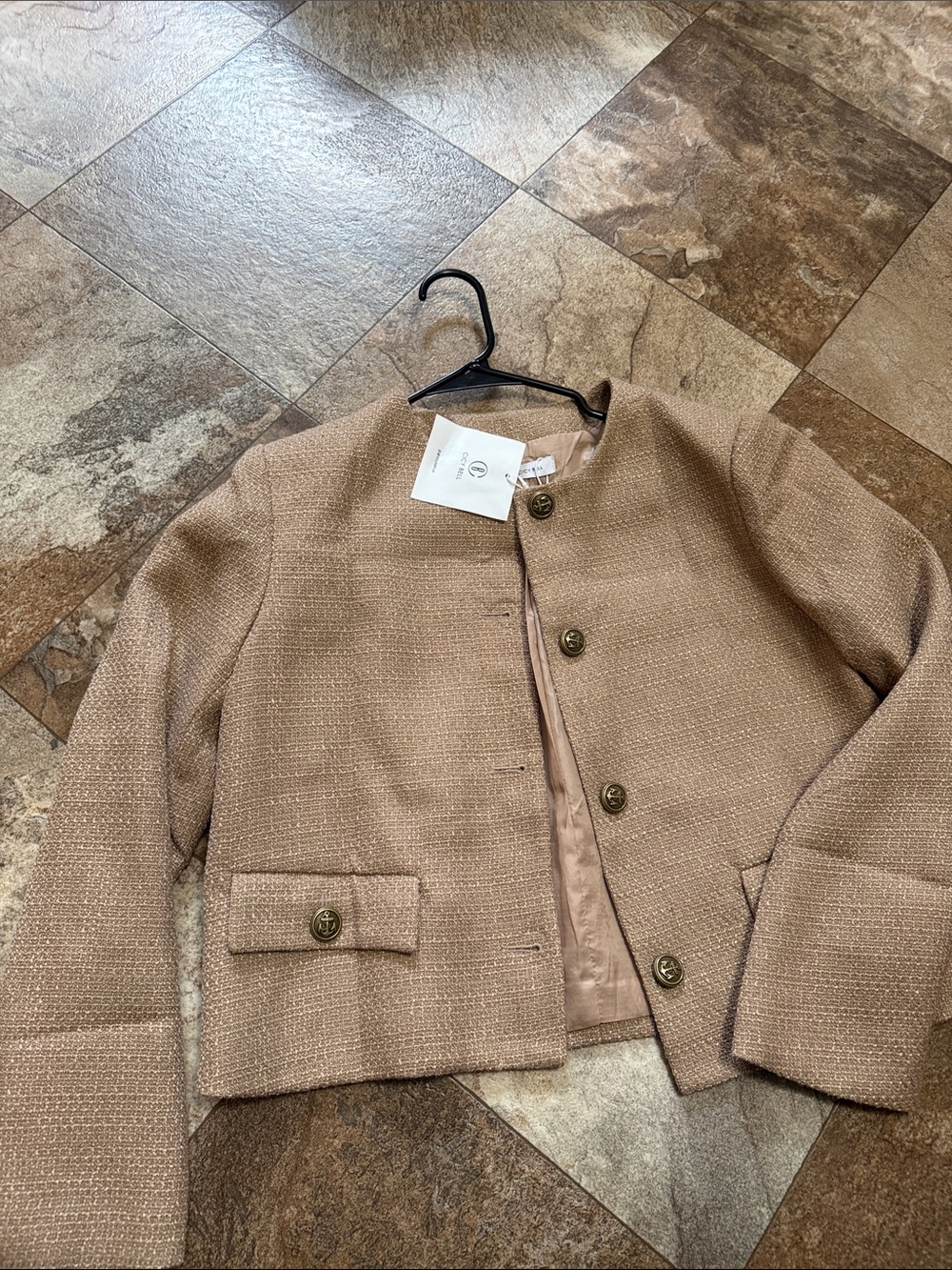 Women's Textured Boxy Blazer in Tan